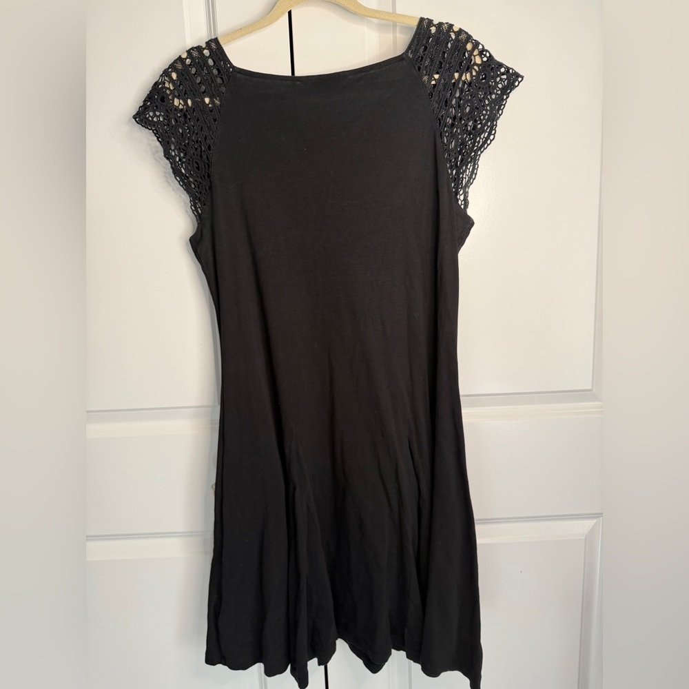 Lauren Ralph Lauren Black Fit & Flare Dress Crochet Lace Cap Sleeves XL - Picture 2 of 5
